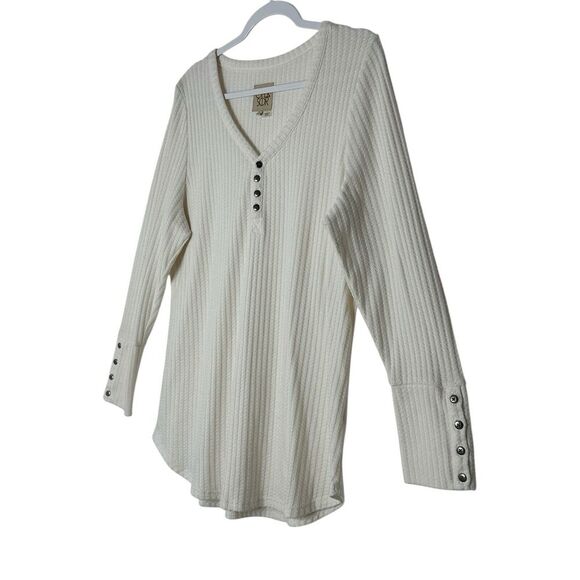 Chaser Top Women XXL Beige Long Sleeve Waffle Knit Cozy Blouse Stretch Classic - Picture 5 of 11